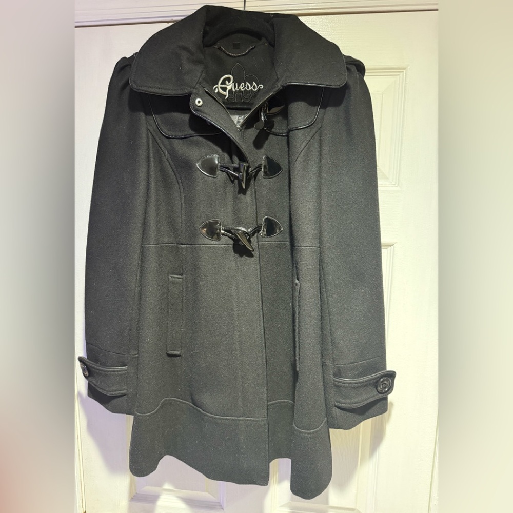 Guess Women's Black Pea Coat with Toggle Closure